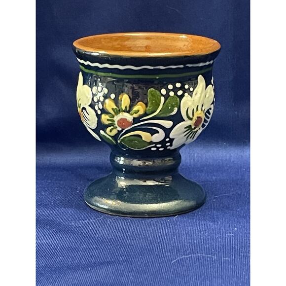 Talavera Clay Mexican Cobalt Blue Hand Painted Egg Cup - Picture 2 of 6